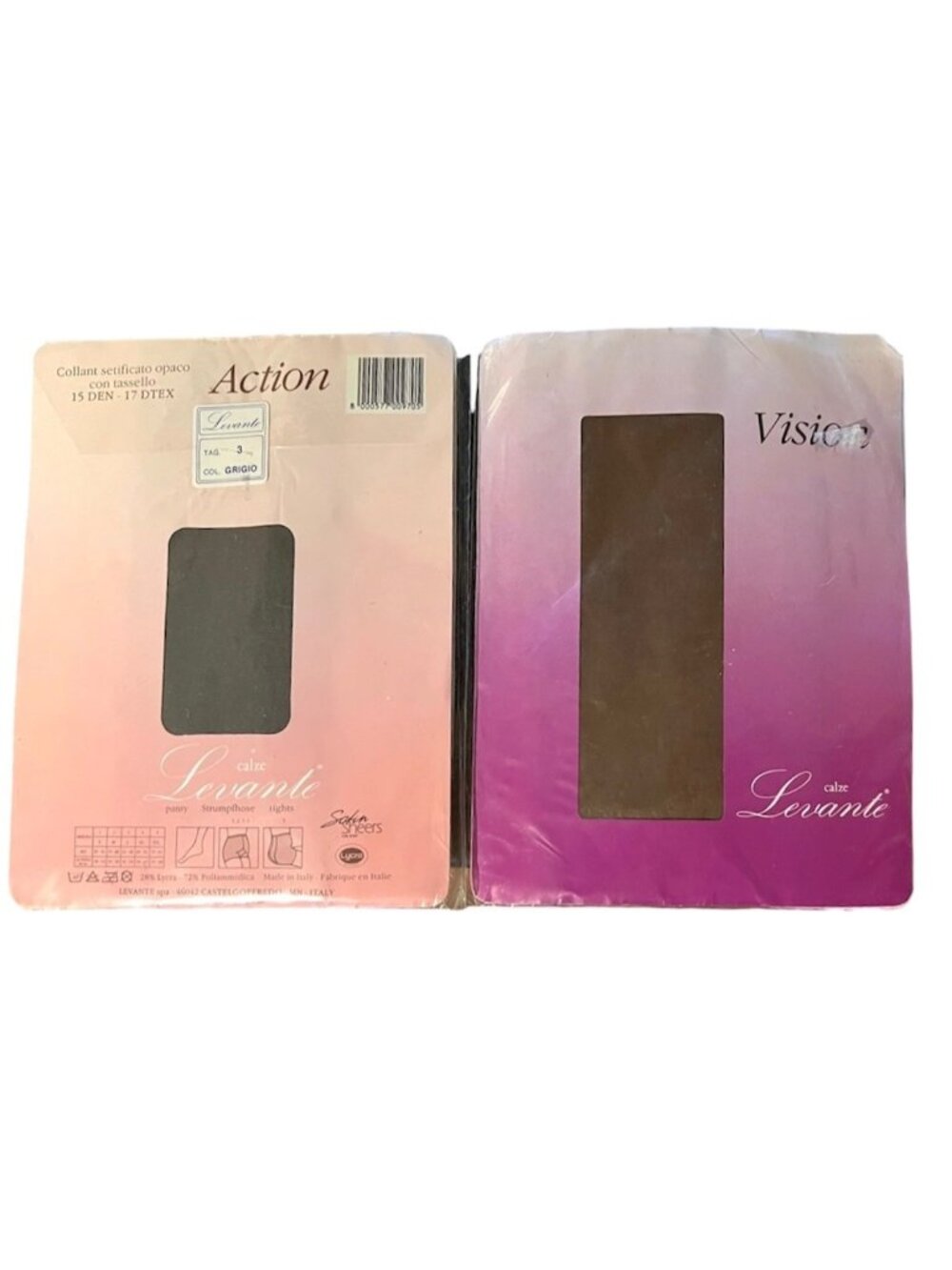 Levante Vision Opaque Pantyhose Lot Of 2 Tag 3 Bronze & Grigio Italy 14-15 Den.